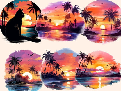 Tropical Sunsets Watercolor Clipart beach clipart - Wonders Artist