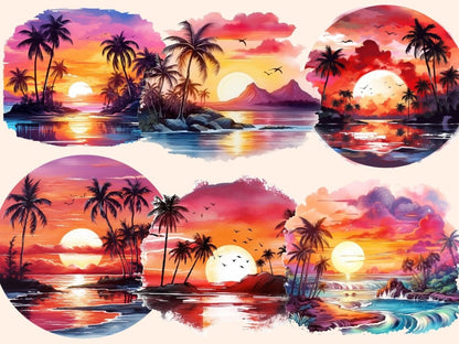 Tropical Sunsets Watercolor Clipart beach clipart - Wonders Artist
