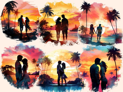 Tropical Sunsets Watercolor Clipart beach clipart - Wonders Artist