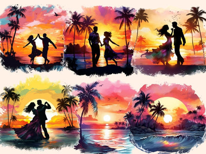 Tropical Sunsets Watercolor Clipart beach clipart - Wonders Artist