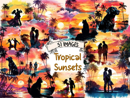 Tropical Sunsets Watercolor Clipart beach clipart - Wonders Artist