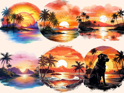 Tropical Sunsets Watercolor Clipart beach clipart - Wonders Artist