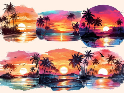 Tropical Sunsets Watercolor Clipart beach clipart - Wonders Artist