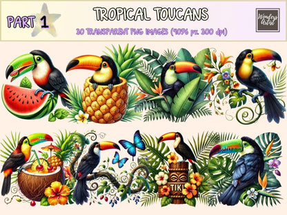 Tropical Toucans Clipart bird printables - Wonders Artist