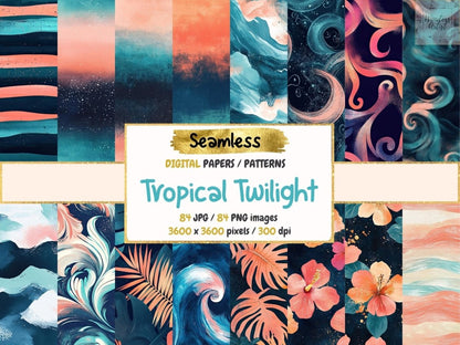 Tropical Twilight Seamless Digital Paper Dusk Palm Pattern - Wonders Artist