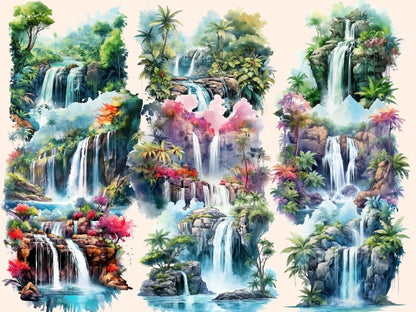 Tropical Waterfalls Watercolor Clipart exotic clipart - Wonders Artist