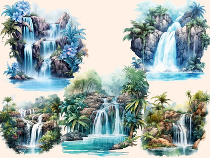 Tropical Waterfalls Watercolor Clipart exotic clipart - Wonders Artist