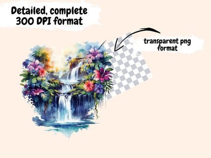 Tropical Waterfalls Watercolor Clipart exotic clipart - Wonders Artist