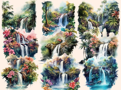 Tropical Waterfalls Watercolor Clipart exotic clipart - Wonders Artist