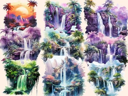 Tropical Waterfalls Watercolor Clipart exotic clipart - Wonders Artist