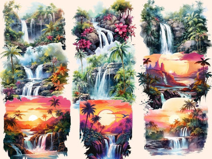 Tropical Waterfalls Watercolor Clipart exotic clipart - Wonders Artist