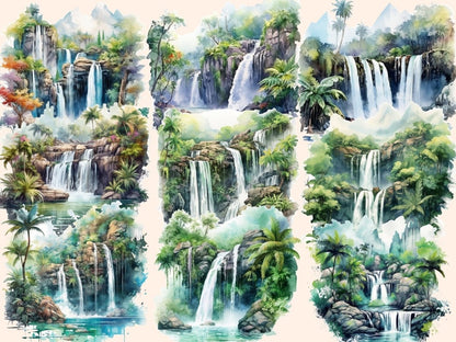 Tropical Waterfalls Watercolor Clipart exotic clipart - Wonders Artist