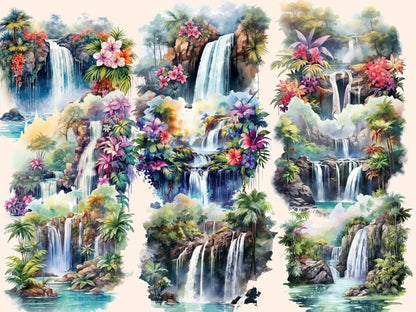 Tropical Waterfalls Watercolor Clipart exotic clipart - Wonders Artist