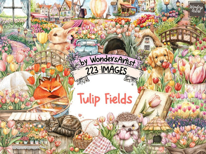 Tulip Fields Watercolor Clipart baking clipart - Wonders Artist
