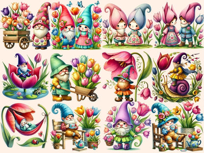 Tulip Gnomes Clipart cute gnome art floral gnome clipart flower gnome png - WondersArtist
