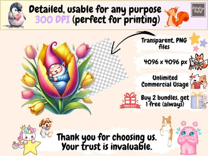 Tulip Gnomes Clipart cute gnome art floral gnome clipart flower gnome png - WondersArtist