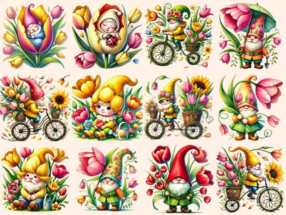 Tulip Gnomes Clipart cute gnome art floral gnome clipart flower gnome png - WondersArtist