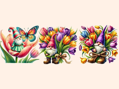 Tulip Gnomes Clipart cute gnome art floral gnome clipart flower gnome png - WondersArtist