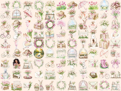 Tulip Spring Watercolor Clipart blooming tulips png floral clipart garden tulips png - WondersArtist