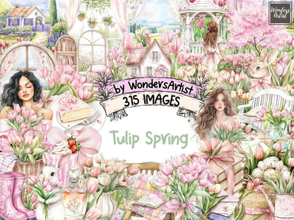 Tulip Spring Watercolor Clipart blooming tulips png floral clipart garden tulips png - WondersArtist