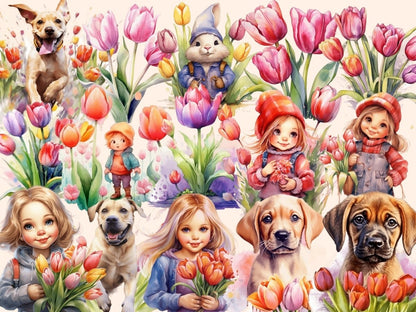 Tulips Watercolor Clipart dutch flower clipart - Wonders Artist