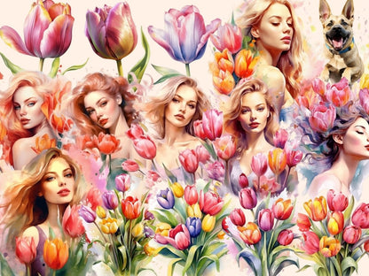 Tulips Watercolor Clipart dutch flower clipart - Wonders Artist