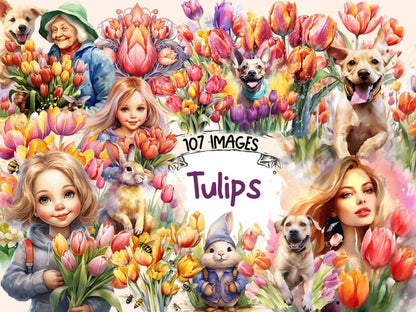 Tulips Watercolor Clipart dutch flower clipart - Wonders Artist