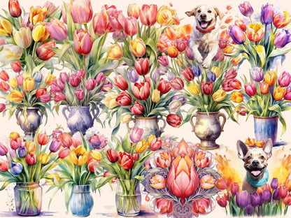 Tulips Watercolor Clipart dutch flower clipart - Wonders Artist