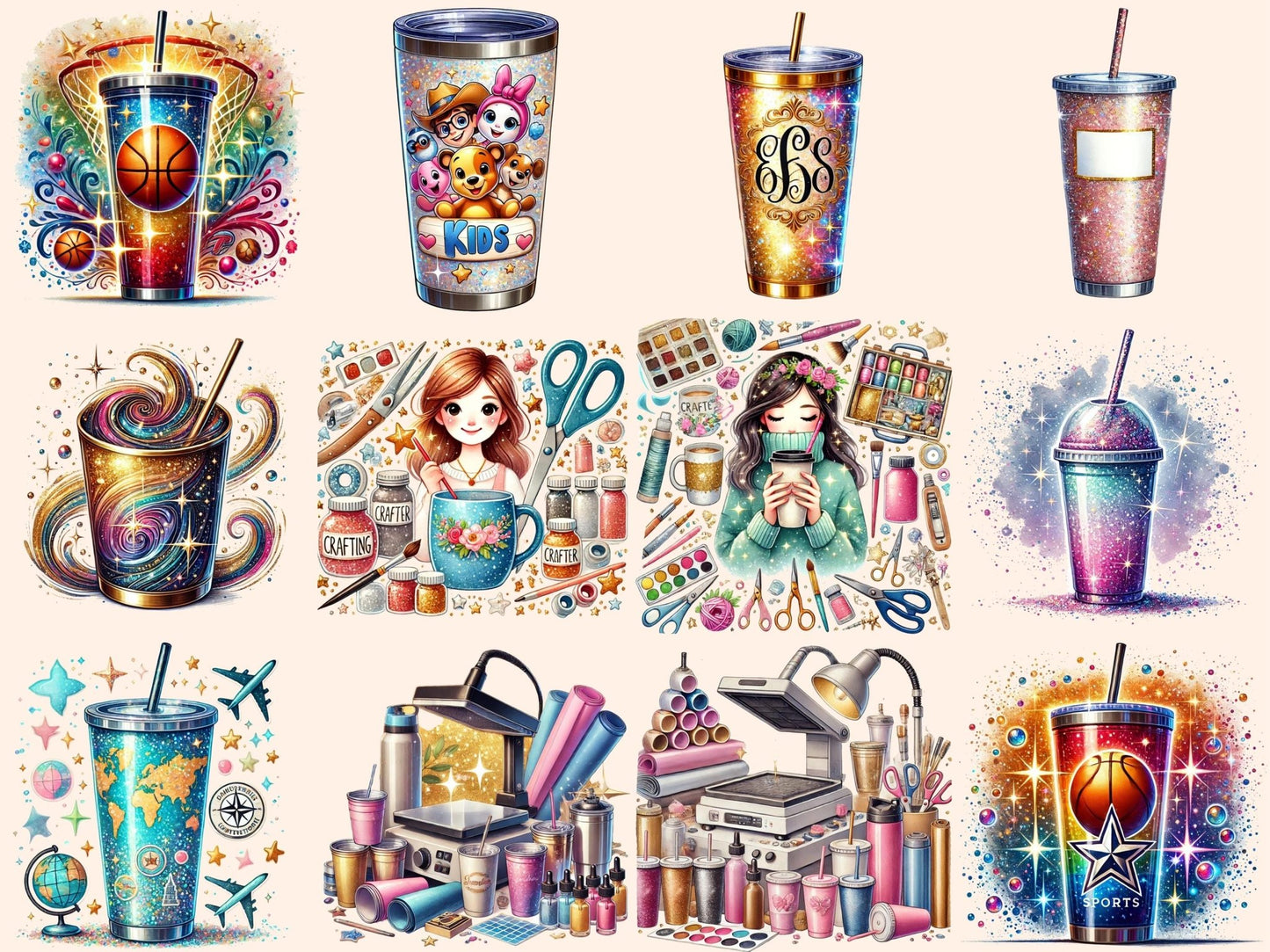 Tumbler Artists Clipart - High - Quality Instant Digital Download for Creative Projects