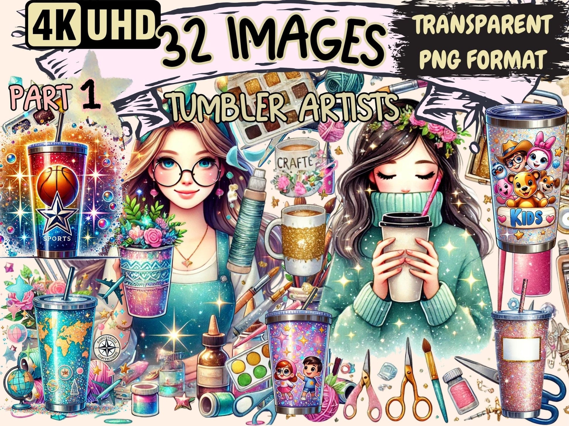 Tumbler Artists Clipart - High - Quality Instant Digital Download for Creative Projects