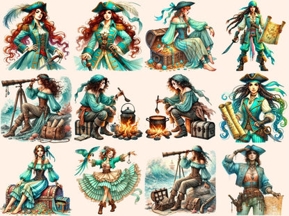 Turquoise Female Pirates Clipart cute pirate art female pirate png girl pirate clipart - WondersArtist