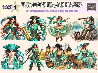 Turquoise Female Pirates Clipart cute pirate art female pirate png girl pirate clipart - WondersArtist