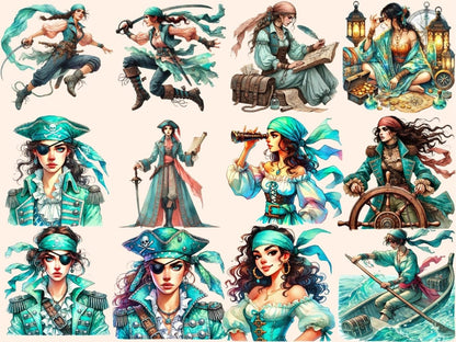 Turquoise Female Pirates Clipart cute pirate art female pirate png girl pirate clipart - WondersArtist