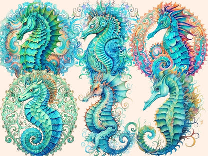 Turquoise Seahorses Watercolor Clipart sea animals clipart - Wonders Artist