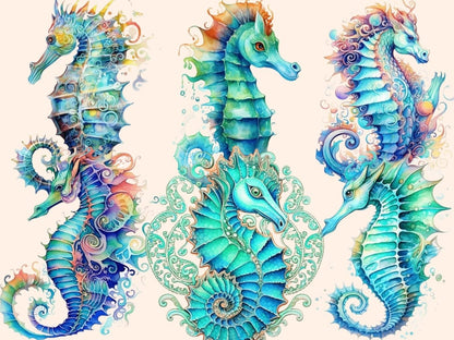 Turquoise Seahorses Watercolor Clipart sea animals clipart - Wonders Artist