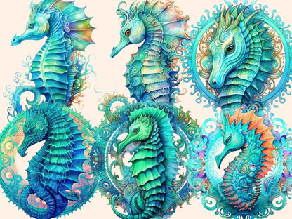 Turquoise Seahorses Watercolor Clipart sea animals clipart - Wonders Artist