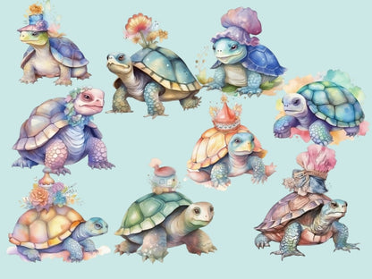 Turtle Tales Watercolor Clipart cute turtles - Wonders Artist