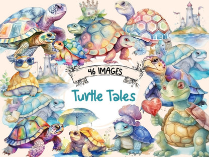 Turtle Tales Watercolor Clipart cute turtles - Wonders Artist