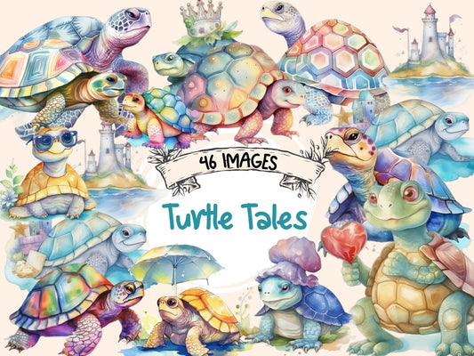 Turtle Tales Watercolor Clipart - High - Quality Instant Digital Download for Creative Projects