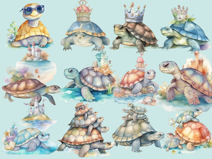 Turtle Tales Watercolor Clipart cute turtles - Wonders Artist