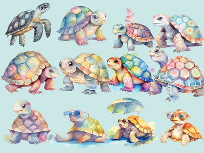 Turtle Tales Watercolor Clipart cute turtles - Wonders Artist