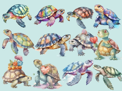 Turtle Tales Watercolor Clipart cute turtles - Wonders Artist