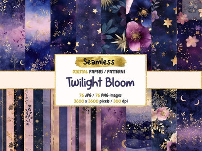 Twilight Bloom Seamless Pattern Digital Papers celestial blossoms - Wonders Artist