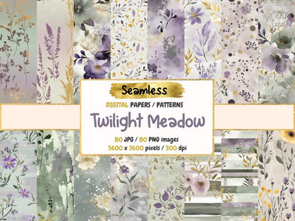 Twilight Meadow Seamless Digital Paper Celestial Meadow Art - Wonders Artist