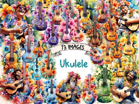 Ukulele Watercolor Clipart - High - Quality Instant Digital Download for Creative Projects