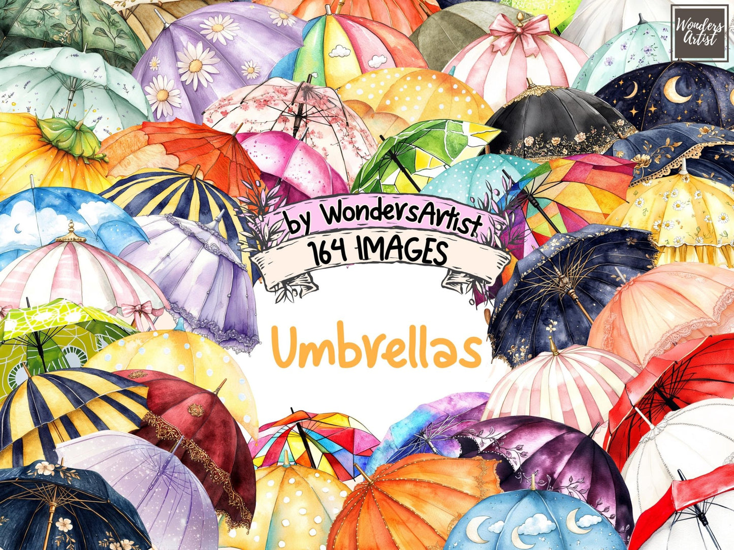 Umbrellas Watercolor Clipart - High - Quality Instant Digital Download for Creative Projects