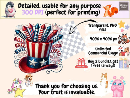 Uncle Sam Firecracker Hats Clipart 4th of july clipart - Wonders Artist