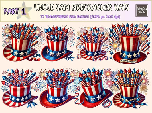 Uncle Sam Firecracker Hats Clipart 4th of july clipart - Wonders Artist