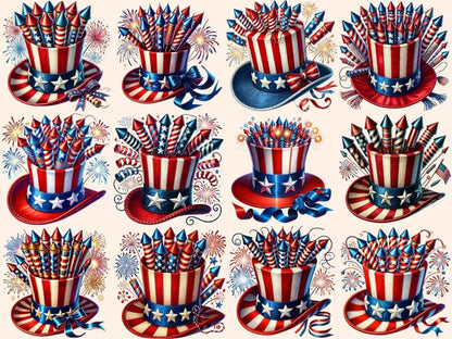 Uncle Sam Firecracker Hats Clipart 4th of july clipart - Wonders Artist