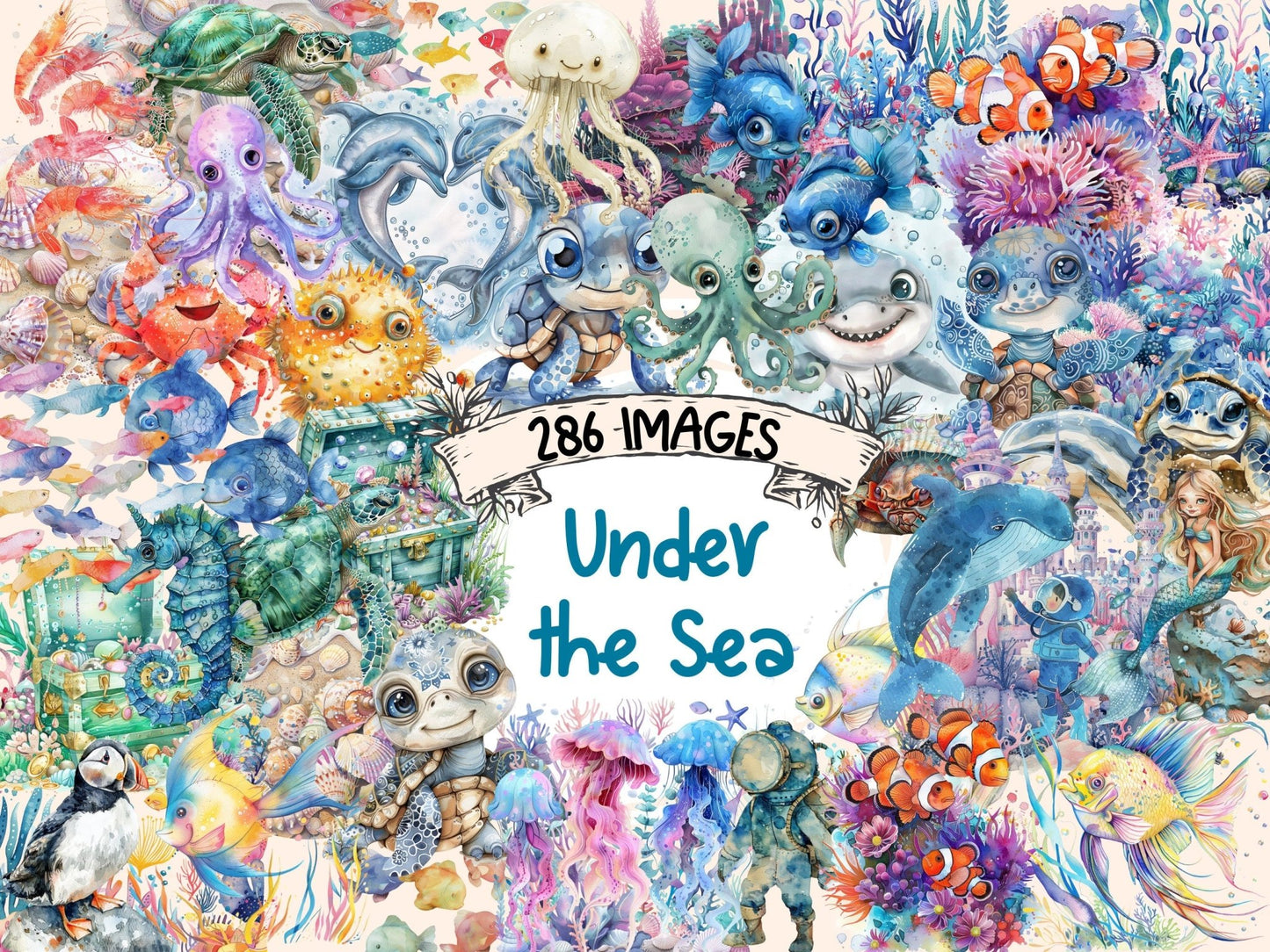 Under the Sea Watercolor Clipart - High - Quality Instant Digital Download for Creative Projects